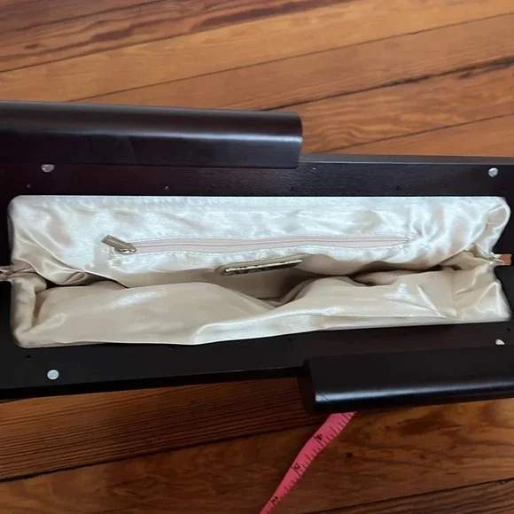 MMS Design Studios Woven Clutch in Neutral Colors with a Wooden Style Handle - Picture 5 of 5